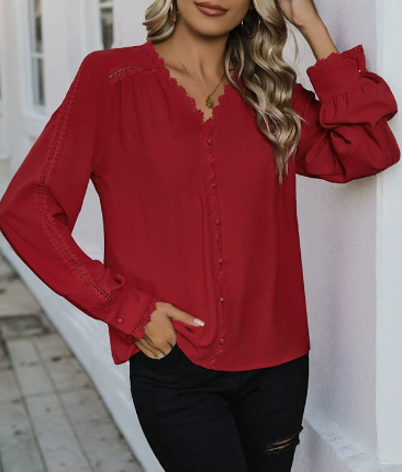 Langarmbluse, elegantes lässiges Damenoberteil