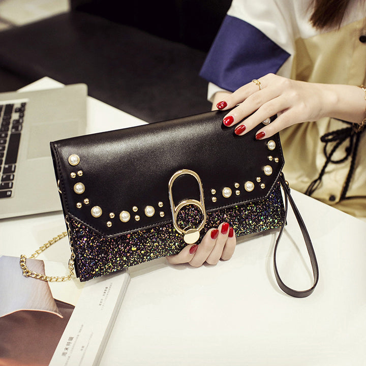 Damen Clutch-Tasche mit funkelndem Glitzer und Perlenverzierung Nord Taschen