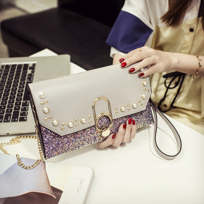 Damen Clutch-Tasche mit funkelndem Glitzer und Perlenverzierung Nord Taschen