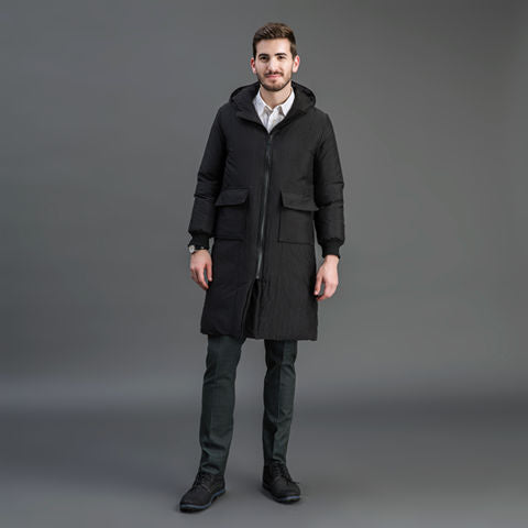 Herren Gefütterter Funktions-Parka mit Kapuze und knieumspielender Steppfüllung Nord Taschen