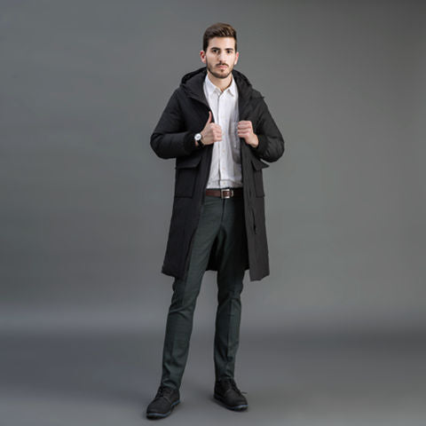 Herren Gefütterter Funktions-Parka mit Kapuze und knieumspielender Steppfüllung Nord Taschen