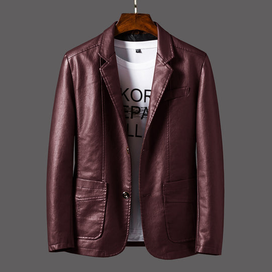 Herren Moderner taillierter Lederoptik-Blazer mit soften Nähten, Reverskragen & aufgesetzten Fronttaschen Nord Taschen