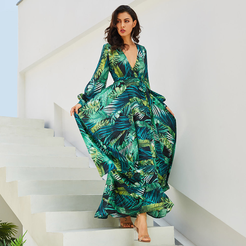 Damen Maxi-Kleid mit floralem Print und voluminösen Ärmeln