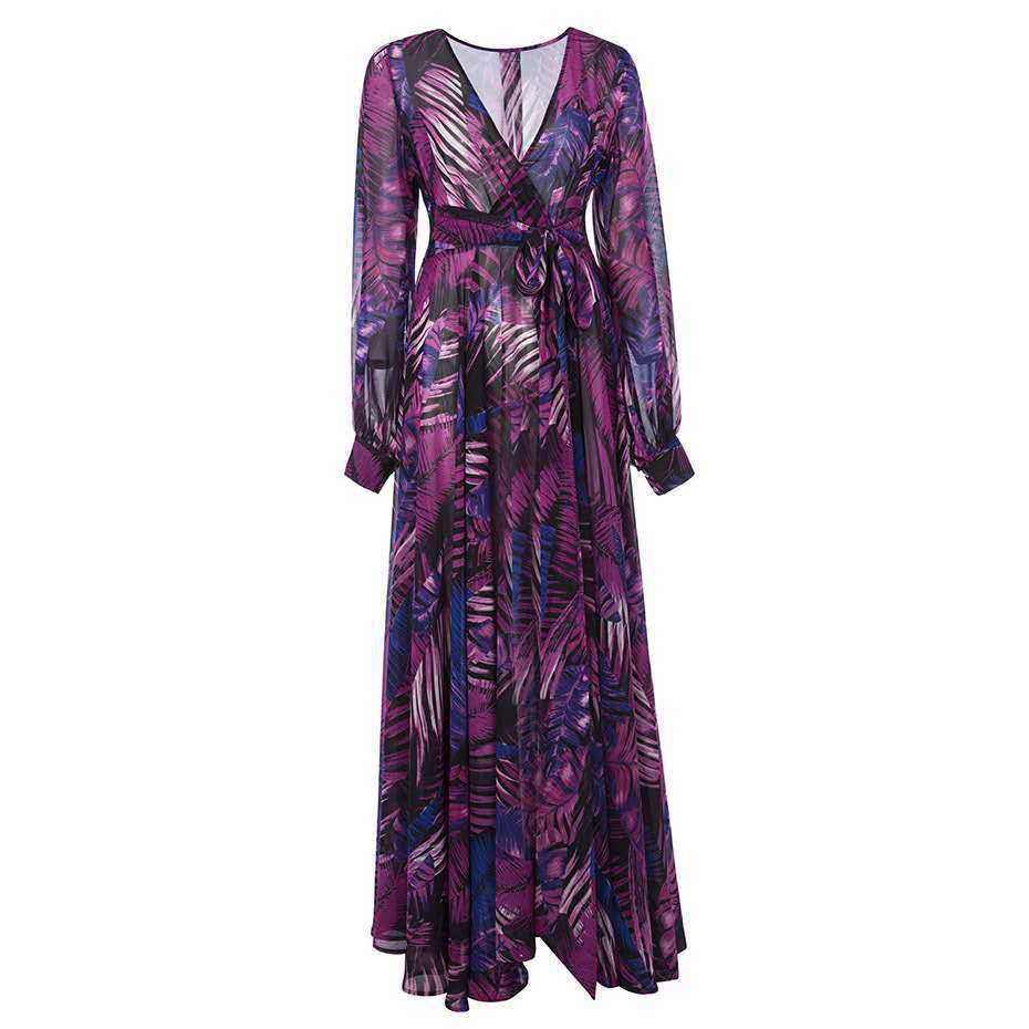 Damen Maxi-Kleid mit floralem Print und voluminösen Ärmeln