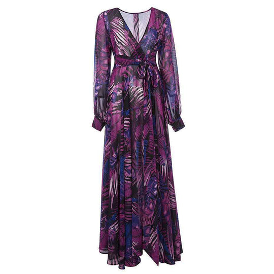 Damen Maxi-Kleid mit floralem Print und voluminösen Ärmeln - Arvani