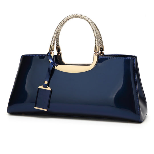Damen elegante Handtasche mit glänzendem Finish und geflochtenen Griffen Nord Taschen