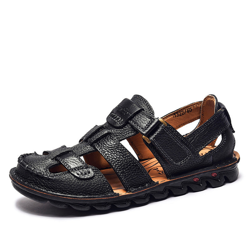 Herren Bequeme Ledersandalen mit verstellbarem Riemen und rutschfester Sohle