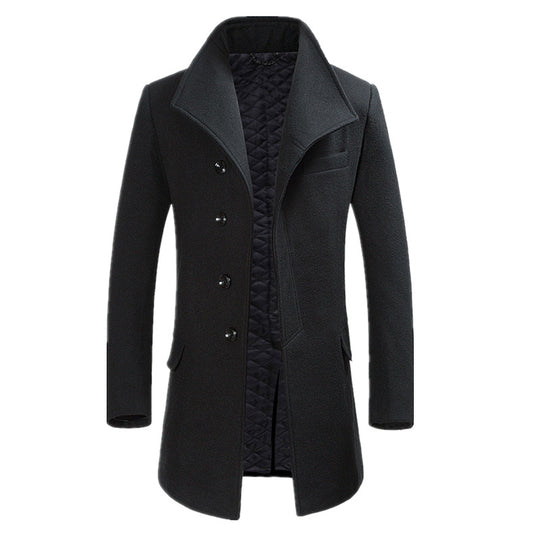 Herren Moderner Wollmix-Chesterfieldmantel mit gesteppter Thermofutter-Innenlage und erhöhtem Stehkragen Nord Taschen