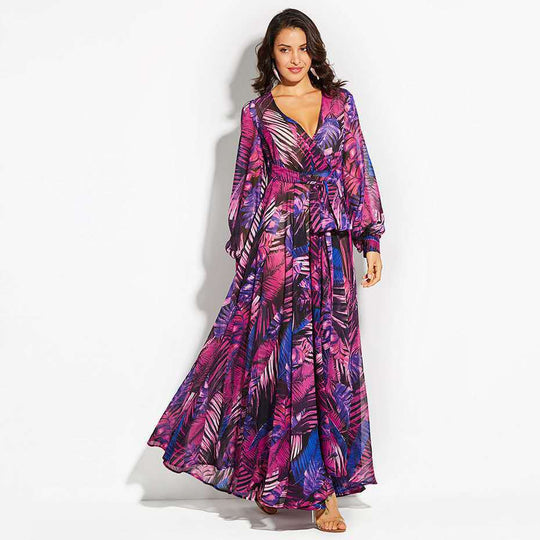 Damen Maxi-Kleid mit floralem Print und voluminösen Ärmeln - Arvani