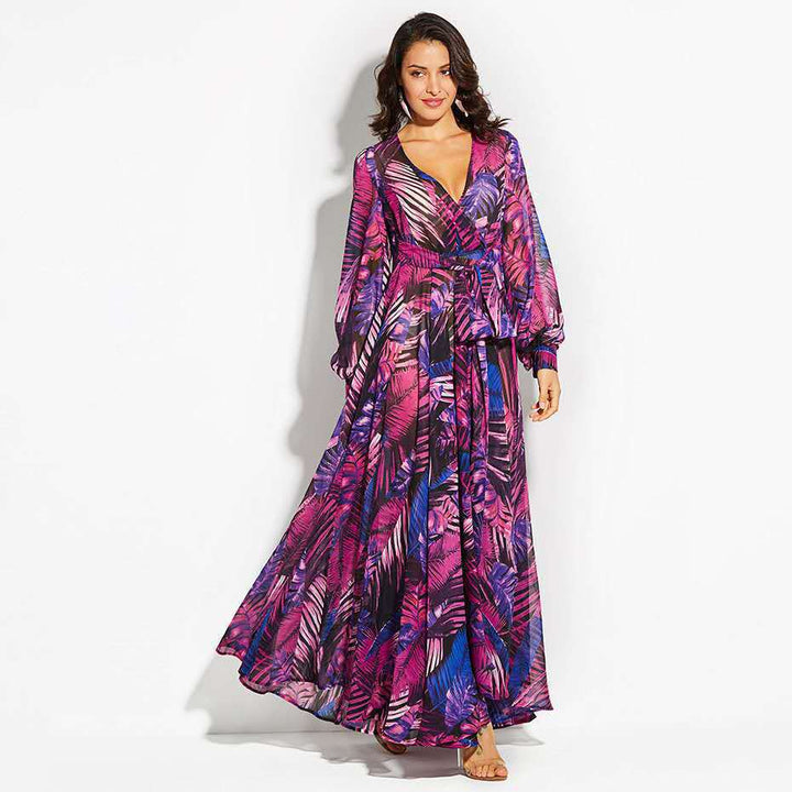 Damen Maxi-Kleid mit floralem Print und voluminösen Ärmeln