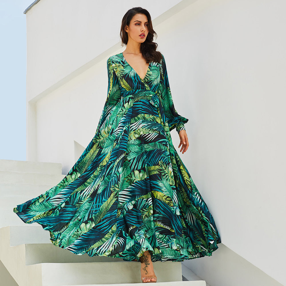 Damen Maxi-Kleid mit floralem Print und voluminösen Ärmeln