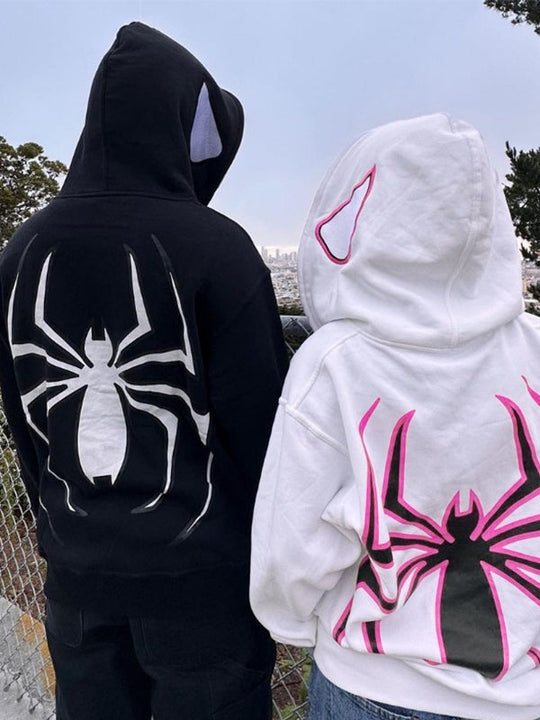 Hoodie mit Reißverschluss Und Spinnenprint Avellé