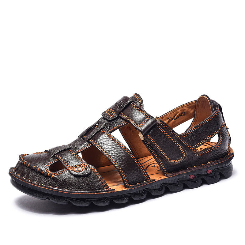 Herren Bequeme Ledersandalen mit verstellbarem Riemen und rutschfester Sohle