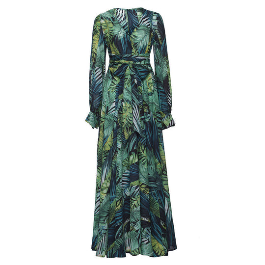 Damen Maxi-Kleid mit floralem Print und voluminösen Ärmeln - Arvani