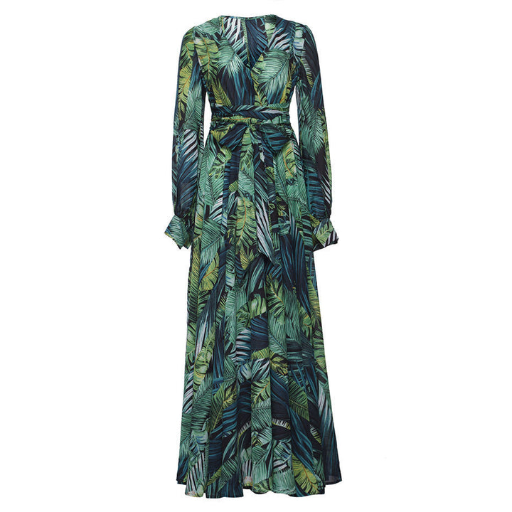 Damen Maxi-Kleid mit floralem Print und voluminösen Ärmeln