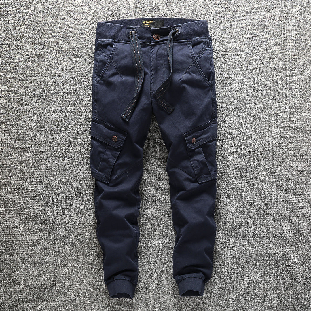 Herren Cargohose im Army-Stil mit elastischem Bund, Kordelzug und Bündchen Nord Taschen
