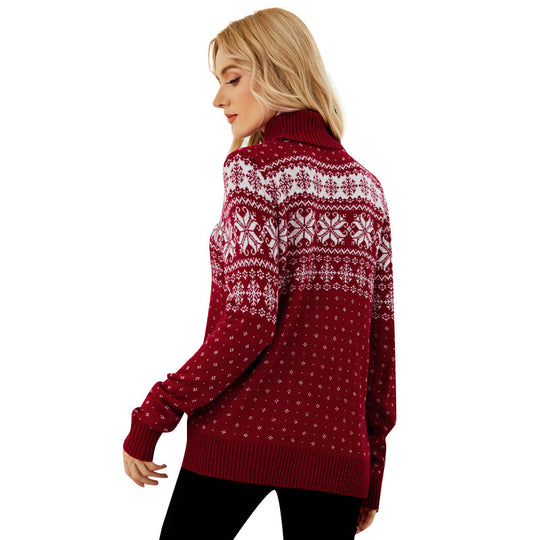 Weihnachtspullover mit Schneeflocken-Muster und Rollkragen