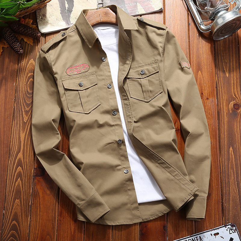Herren Military-Utility-Hemdjacke mit Pattentaschen, Schulterepauletten und dezenter Patch-Applikation Nord Taschen