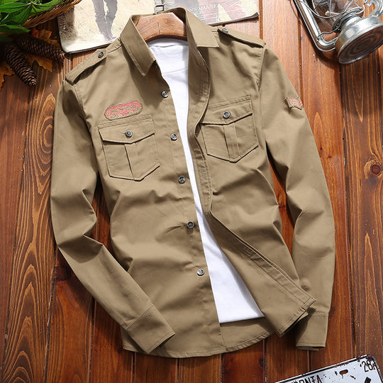 Herren Military-Utility-Hemdjacke mit Pattentaschen, Schulterepauletten und dezenter Patch-Applikation Nord Taschen