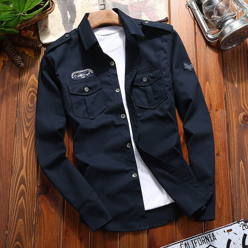 Herren Military-Utility-Hemdjacke mit Pattentaschen, Schulterepauletten und dezenter Patch-Applikation Nord Taschen