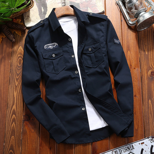 Herren Military-Utility-Hemdjacke mit Pattentaschen, Schulterepauletten und dezenter Patch-Applikation Nord Taschen