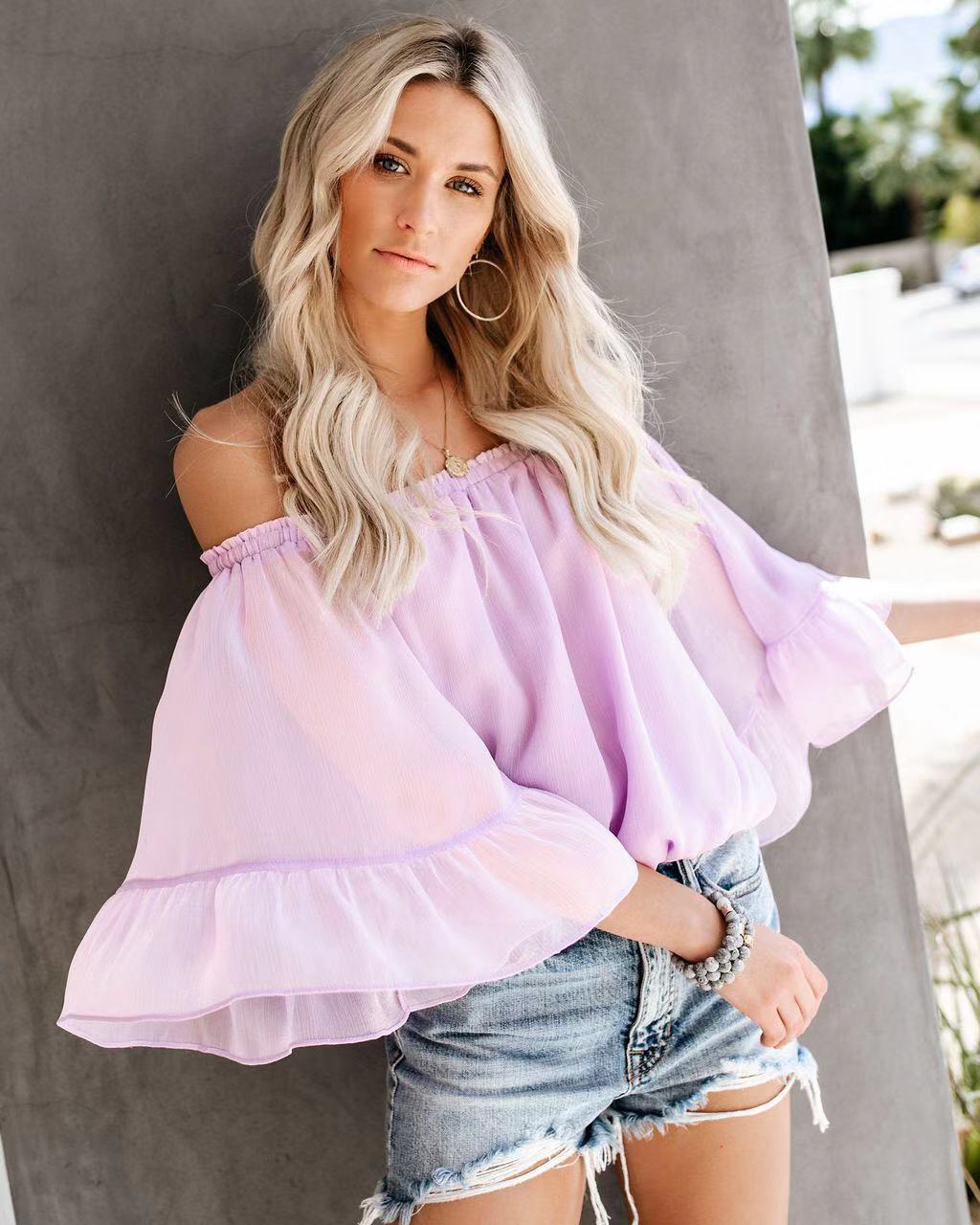 Damen Bluse mit weitem Ärmel und off-shoulder Design Nord Taschen