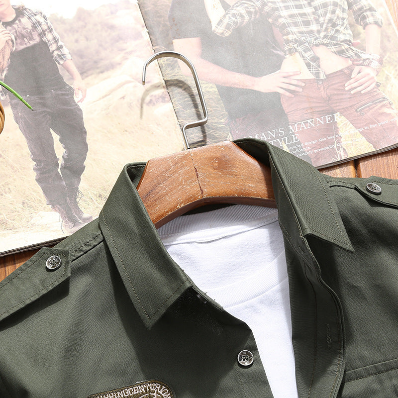 Herren Military-Utility-Hemdjacke mit Pattentaschen, Schulterepauletten und dezenter Patch-Applikation Nord Taschen
