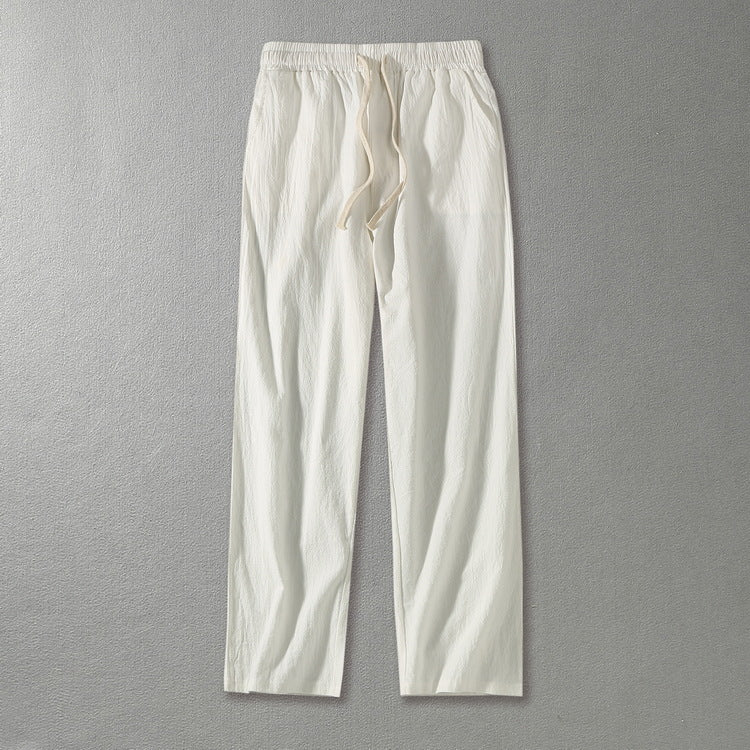 Herren Leinenhose mit elastischem Bund und Tunnelzug geradem Bein Nord Taschen