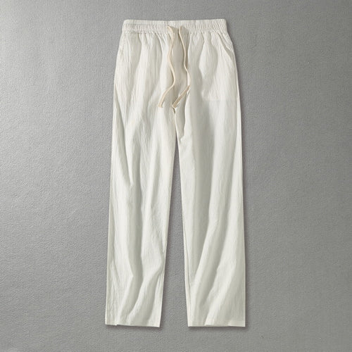 Herren Leinenhose mit elastischem Bund und Tunnelzug geradem Bein Nord Taschen