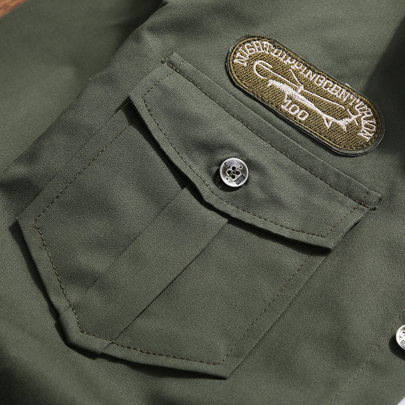 Herren Military-Utility-Hemdjacke mit Pattentaschen, Schulterepauletten und dezenter Patch-Applikation Nord Taschen