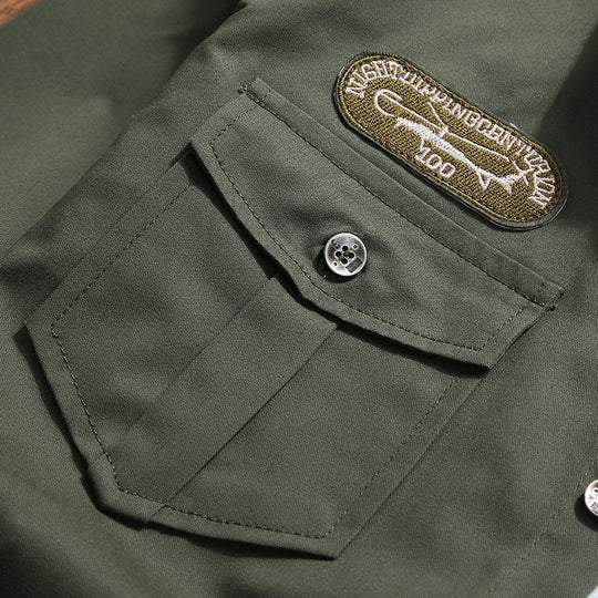 Herren Military-Utility-Hemdjacke mit Pattentaschen, Schulterepauletten und dezenter Patch-Applikation Nord Taschen