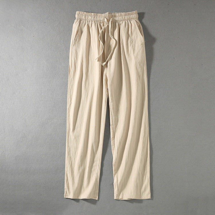 Herren Leinenhose mit elastischem Bund und Tunnelzug geradem Bein Nord Taschen