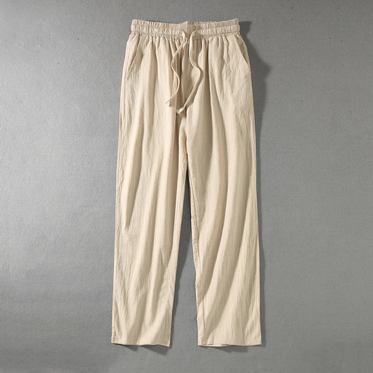 Herren Leinenhose mit elastischem Bund und Tunnelzug geradem Bein Nord Taschen