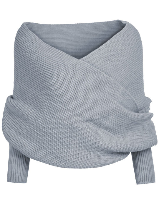 Damen Oversize Schulterfreier Wickelstrickpullover aus Rippstrick Drune