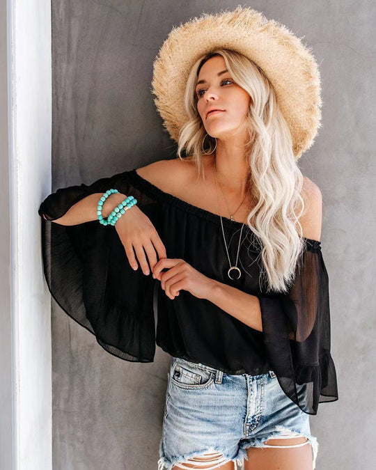 Damen Bluse mit weitem Ärmel und off-shoulder Design Nord Taschen