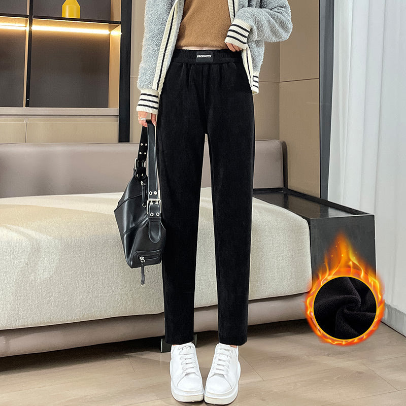 Damen-Cordhose, gefüttert, Karottenschnitt, schmaler Beinabschluss