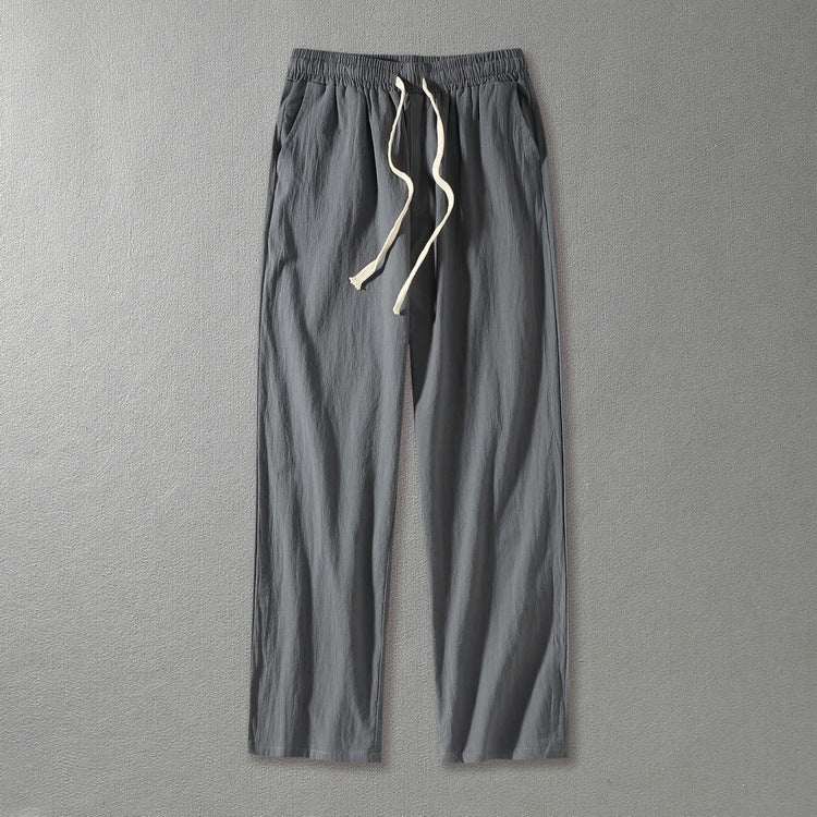 Herren Leinenhose mit elastischem Bund und Tunnelzug geradem Bein Nord Taschen