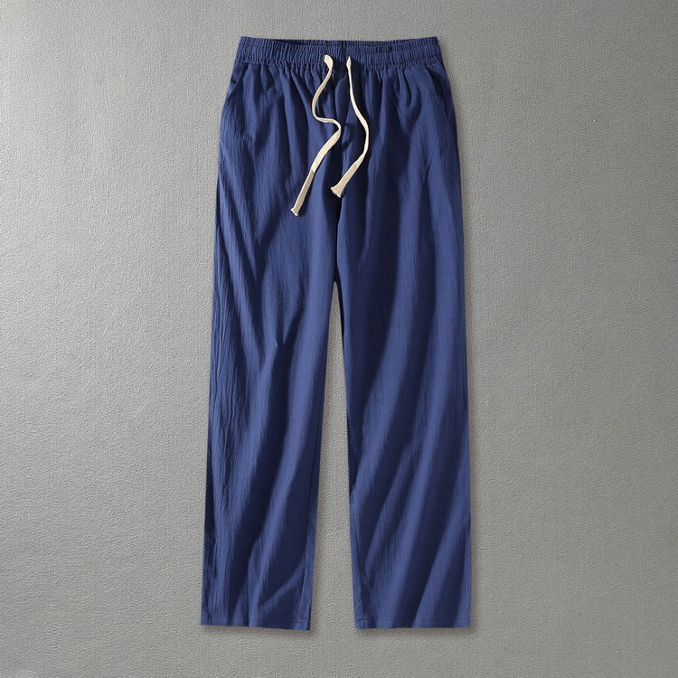 Herren Leinenhose mit elastischem Bund und Tunnelzug geradem Bein Nord Taschen