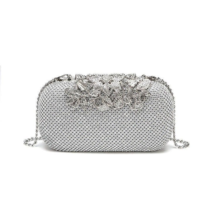 Damen Clutch mit funkelndem Strassdesign und floralem Akzent Nord Taschen