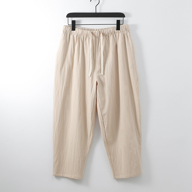 Unisex Leichte Baumwoll-Leinen Freizeithose mit elastischem Bund und Tunnelzug Nord Taschen