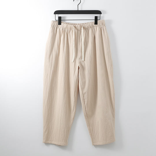 Unisex Leichte Baumwoll-Leinen Freizeithose mit elastischem Bund und Tunnelzug Nord Taschen