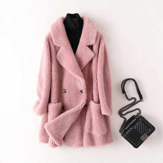 Damen-Mantel aus Lammfell-Imitat, mittellang