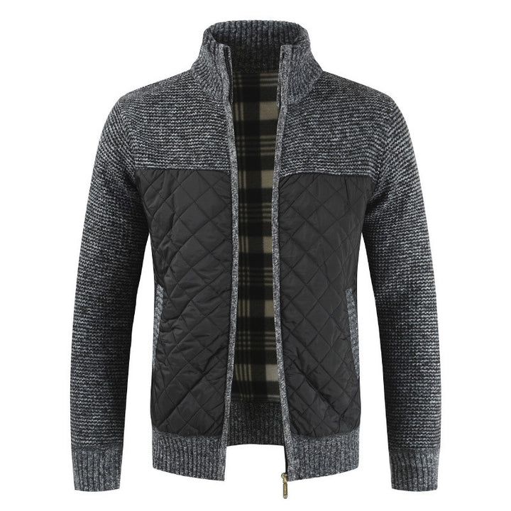 Herren gesteppter Strickcardigan mit Stehkragen, Thermofutter und Reißverschluss Nord Taschen