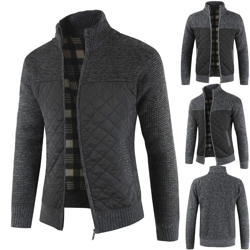Herren gesteppter Strickcardigan mit Stehkragen, Thermofutter und Reißverschluss Nord Taschen