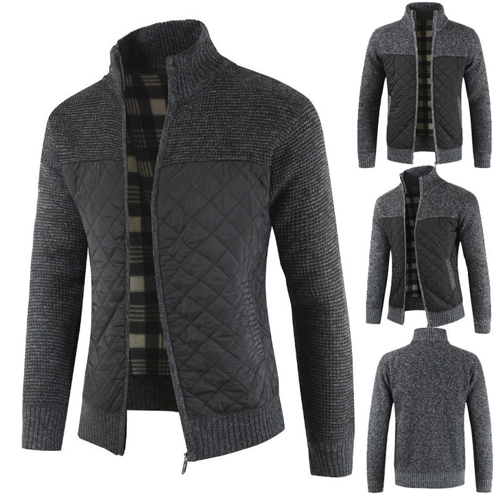 Herren gesteppter Strickcardigan mit Stehkragen, Thermofutter und Reißverschluss Nord Taschen