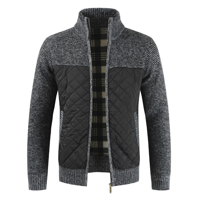 Herren gesteppter Strickcardigan mit Stehkragen, Thermofutter und Reißverschluss Nord Taschen