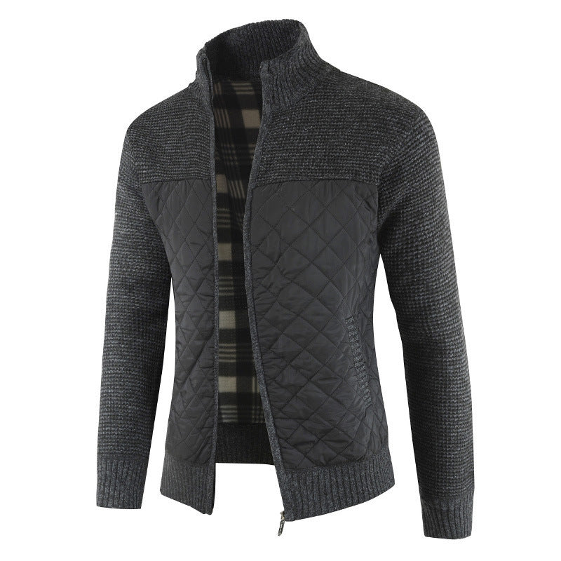 Herren gesteppter Strickcardigan mit Stehkragen, Thermofutter und Reißverschluss Nord Taschen