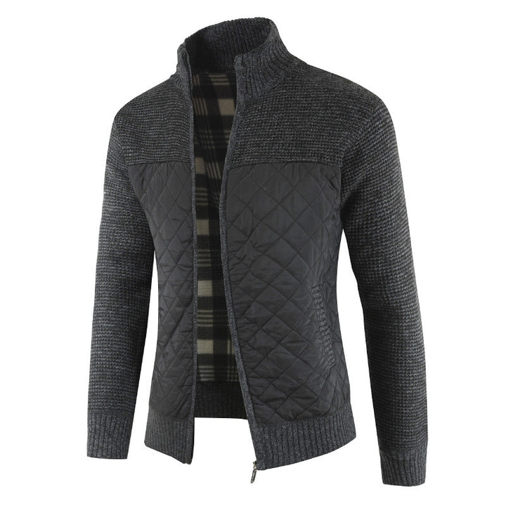 Herren gesteppter Strickcardigan mit Stehkragen, Thermofutter und Reißverschluss Nord Taschen