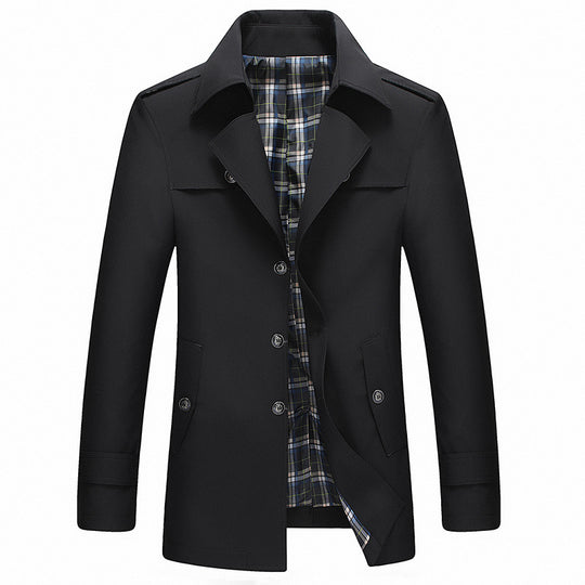 Herren Moderner Kurzmantel im Trenchcoat‑Look mit karierter Innenfütterung und Schulterklappen Nord Taschen