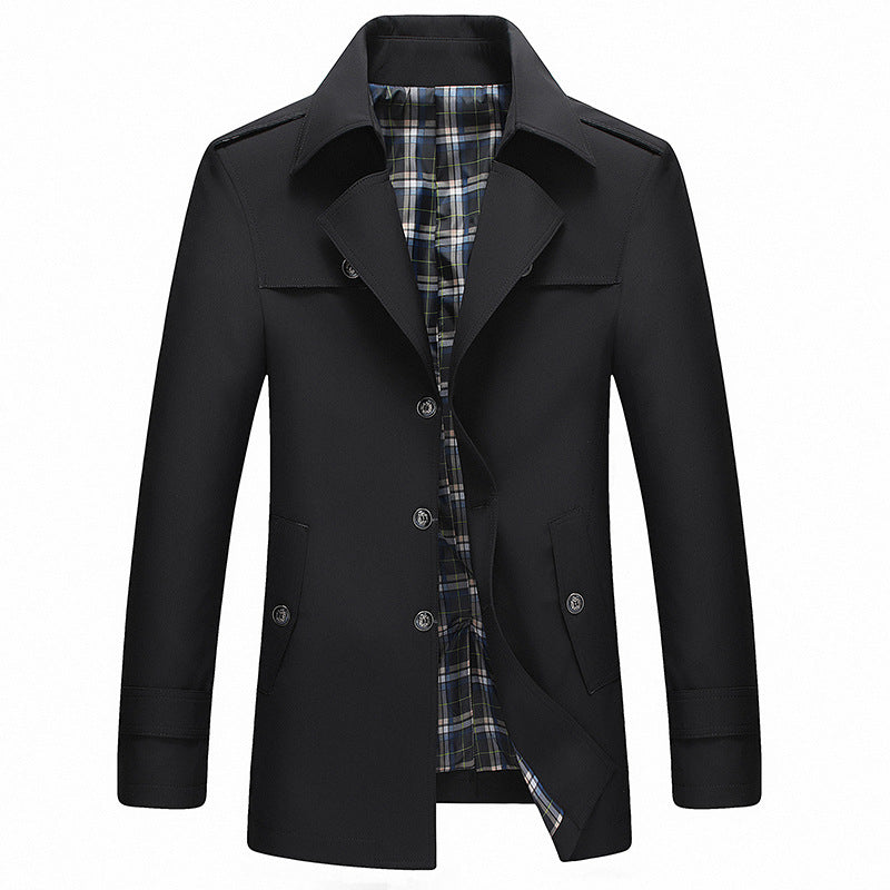 Herren Moderner Kurzmantel im Trenchcoat‑Look mit karierter Innenfütterung und Schulterklappen Nord Taschen